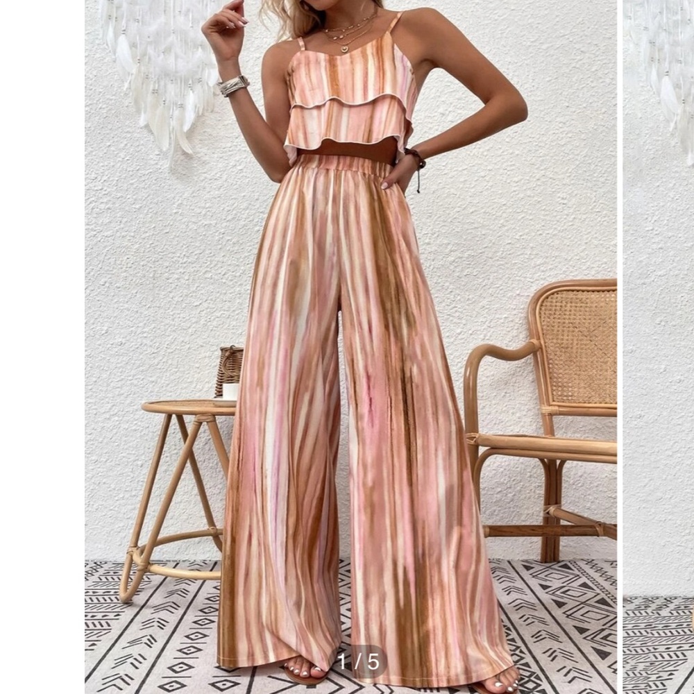 SHEIN Tie Dye Layered Hem Cami Top & Wide Leg Pants